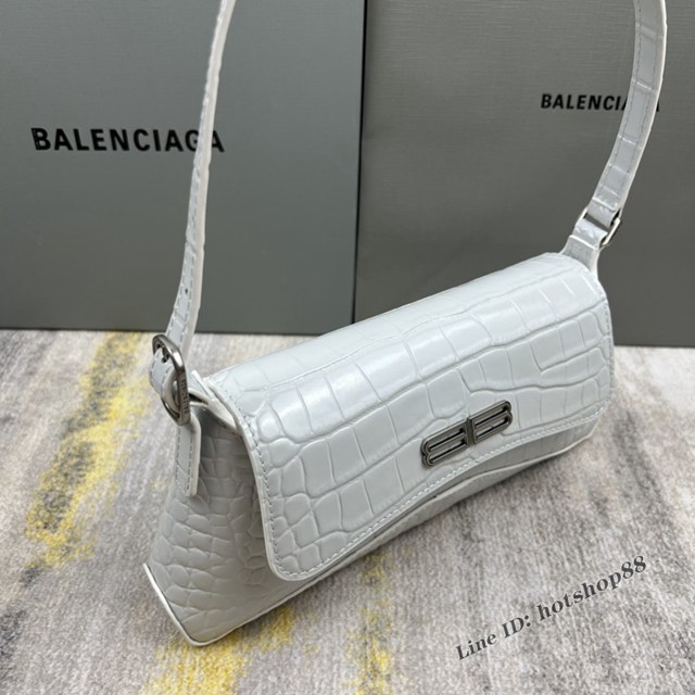 Balenciaga專櫃2022爆款XX系列腋下包 巴黎世家鱷魚白肩背女包 fyj1259